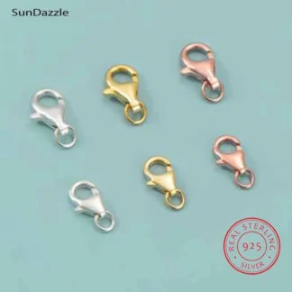 Cierres de hebilla de langosta de Plata de Ley 925 sólida y auténtica, hebillas de oro con garra, conector, accesorios para hacer joyas