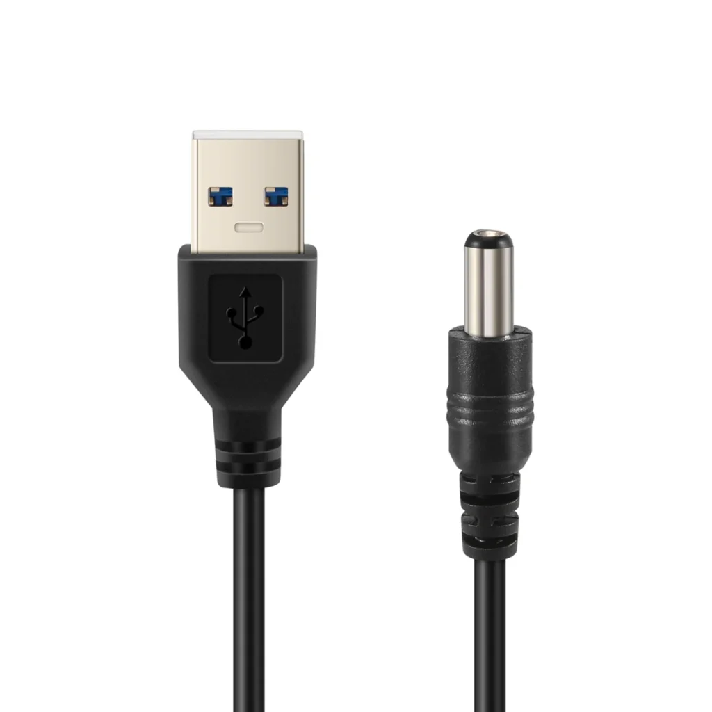 Cable lineUSB Cable de alimentación con conector de barril de 5 V CC de 5,5 mm / 2,1 mm (negro, 75 cm)