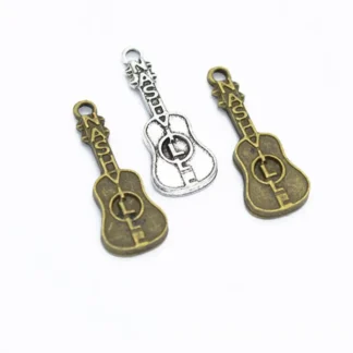 100 Uds 28*10MM Color plata antigua dijes de guitarra colgante para fabricación de joyería DIY hallazgos de joyería F0421