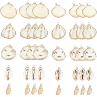 1 caja de 20 piezas, 5 estilos de dijes de concha de agua dulce, océano, playa, cauri, conchas marinas, joyería de concha, colgantes para kit de fabricación DIY