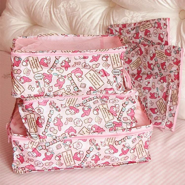 Bolso de ropa, monedero, tarjetero, bolsa de cosméticos, 6 uds., Sanrio hello kitty, bolsa de almacenamiento, bolsa de almacenamiento de viaje con melodía de dibujos animados