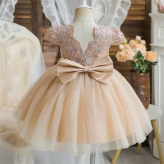 Vestido Vintage de encaje con flores para niña, vestido de fiesta de princesa para bautizo, cumpleaños y graduación, con lazo y espalda en V, tutú