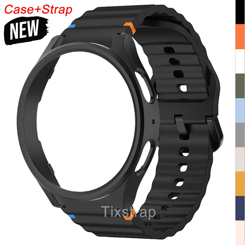 Correa de silicona sin huecos + funda de PC para Samsung Galaxy Watch 7 Ultra, 44mm, 40mm, pulsera deportiva Original para Galaxy Watch 7, protector