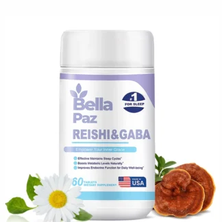 Reishi & GABA suplemento para dormir a base de plantas, l-teanina, GABA, l-triptóhan, bálsamo de limón y manzanilla para soporte de sueño profundo