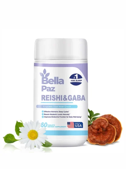 Reishi & GABA suplemento para dormir a base de plantas, l-teanina, GABA, l-triptóhan, bálsamo de limón y manzanilla para soporte de sueño profundo
