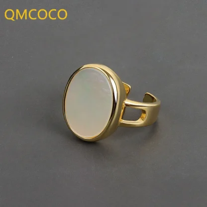 QMCOCO-anillo ajustable abierto de Color plateado para mujer, piedra redonda geométrica, joyería de moda Simple para mujer, regalos de decoración de fiesta diaria