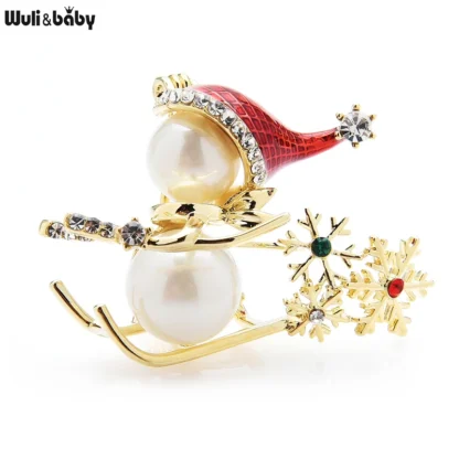 Wuli & baby-broches de muñeco de nieve para esquiar para mujer, broche de diseñador de Feliz Navidad y Año Nuevo, regalos de joyería