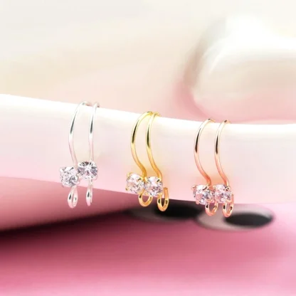 Un par de ganchos para orejas de Plata de Ley 925 de 15x9,8mm con piedras de circonia cúbica, ganchos para pendientes de piedra CZ plateada para fabricación de joyas