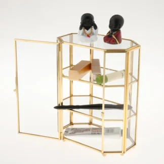 Joyero de vidrio Vintage octagonal, organizador de exhibición de Joyas, tocador, decoración de gabinete, recuerdo, maquillaje cosmético, almacenamiento de joyas