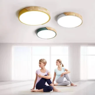 Lámpara de techo led redonda de madera maciza, candelabros nórdicos simples para dormitorio, habitación de niños, sala de estar, pasillo, bar, mostrador, estudio, hogar