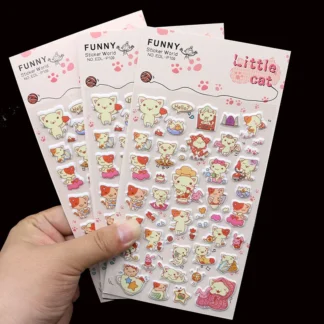 Pegatina de papelería para niños, 3 piezas, gato, vida, burbuja 3D, Bloc de notas, teléfono móvil, álbum de recortes, regalo bonito, pegatinas de decoración