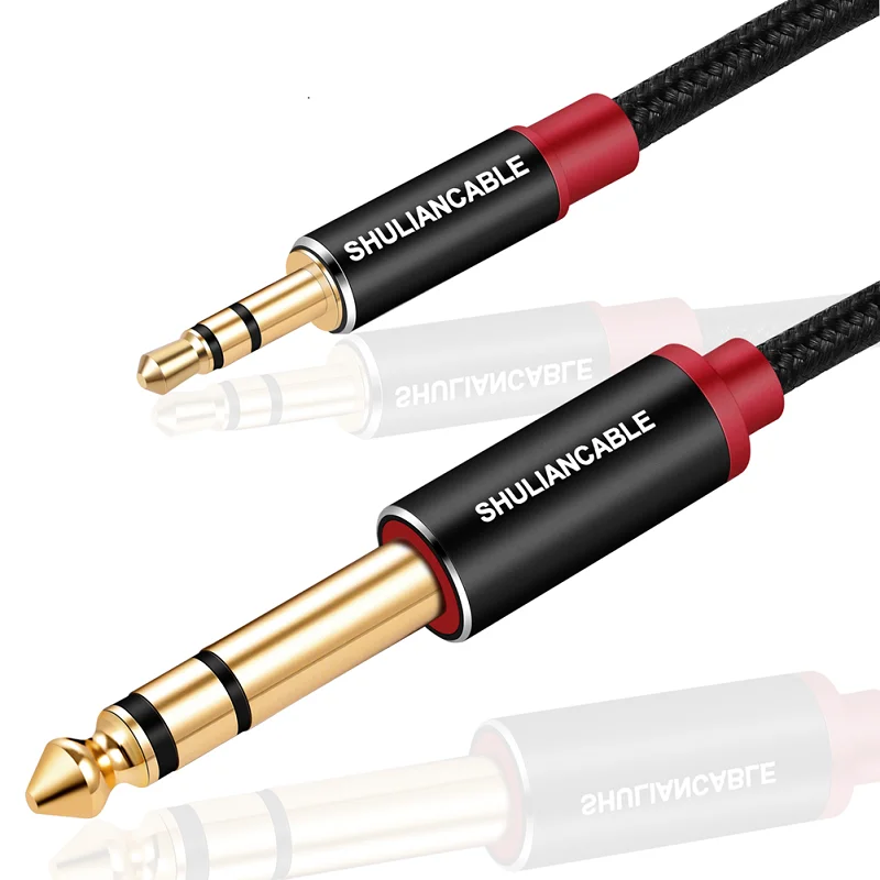Lungfish Cable de audio estéreo de 3,5 mm a 6,35 mm, 6,35 mm 1/4 pulgada macho a 3,5 mm 1/8 pulgada macho, adecuado para guitarras, iPods, portátiles