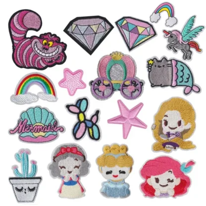 Parche de estrella de princesa con concha de sirena Blingbling para ropa, apliques bordados de hierro en insignia de tela, accesorios de ropa DIY