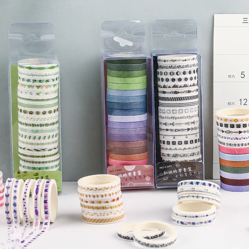 Cinta Washi multicolor para álbum de recortes, cintas adhesivas decorativas de papel, papelería japonesa, etiqueta adhesiva, 20 unids/lote por paquete