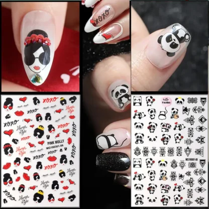 Plantilla de calcomanías autoadhesivas 3D, labios rojos de Panda, herramientas de decoración DIY, WG301-06 de pegatinas para uñas