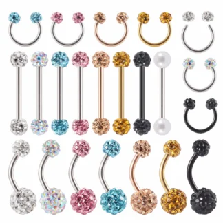 1 unidad de bolas de cristal epoxi dobles de acero quirúrgico 316l, anillo para ombligo, barra de lengua de circón completa, pendientes circulares, Piercing
