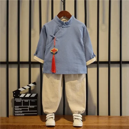 Traje Tang Hanfu para niños, traje Retro de estilo chino para bebés, ropa tradicional de Color sólido, primavera y otoño, LC209