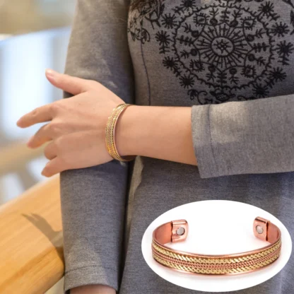 Pulsera trenzada de cobre puro para hombres y mujeres, brazalete ajustable de 3 colores, terapia, artritis, energía, brazalete abierto