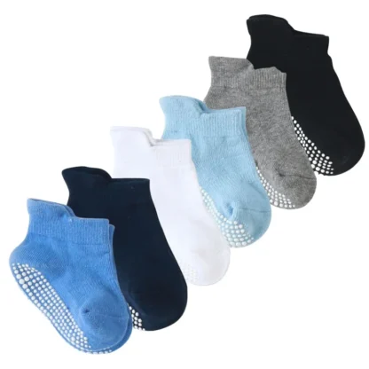 6 par/lote calcetines de suelo para bebé Color sólido niños pequeños calcetines antideslizantes para caminar primavera otoño medias suaves de algodón para niños
