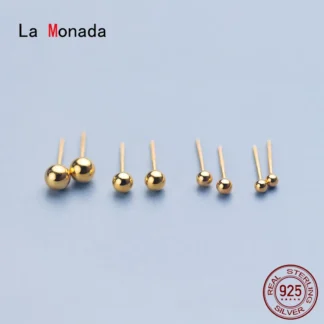 Pendientes La Monada para mujer, plata 925, bola minimalista de Color dorado, pendientes finos para mujer en joyería, pendientes de plata 925