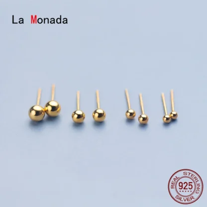 Pendientes La Monada para mujer, plata 925, bola minimalista de Color dorado, pendientes finos para mujer en joyería, pendientes de plata 925