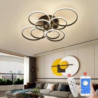 8/6/4 anillos circulares luces de techo modernas led para sala de estar dormitorio sala de estudio lámpara de techo de Color blanco/negro mate