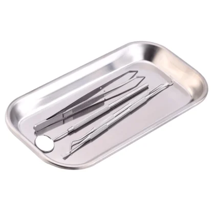 Plato Dental quirúrgico de acero inoxidable, bandeja útil para el Medio Ambiente, con esquinas empotradas, almacenamiento de instrumentos de laboratorio, 1 unidad