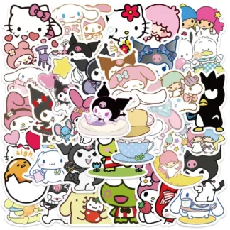 50 Uds Sanrio pegatinas lindo Cinnamoroll Kuromi My Melody pegatina para ordenador portátil niñas Sanrio My Melody pegatinas de Anime juguetes para niños