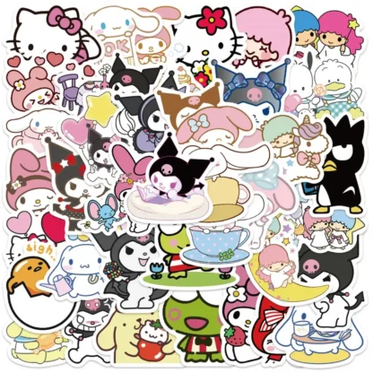 50 Uds Sanrio pegatinas lindo Cinnamoroll Kuromi My Melody pegatina para ordenador portátil niñas Sanrio My Melody pegatinas de Anime juguetes para niños