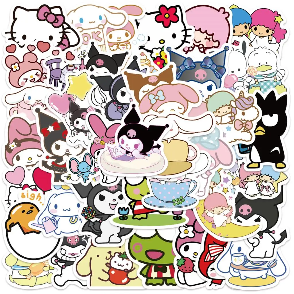 50 Uds Sanrio pegatinas lindo Cinnamoroll Kuromi My Melody pegatina para ordenador portátil niñas Sanrio My Melody pegatinas de Anime juguetes para niños