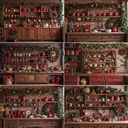 MOON.QG Christmas News Kitchen Cabinet Photography Backdrops Wooden Brick Cupboard Wall Photocall Studio Backgrounds Accessories