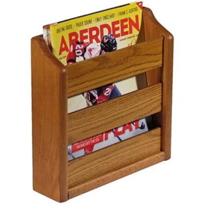 Soporte de pared para mazo de madera o soporte para revistas de roble claro de mesa