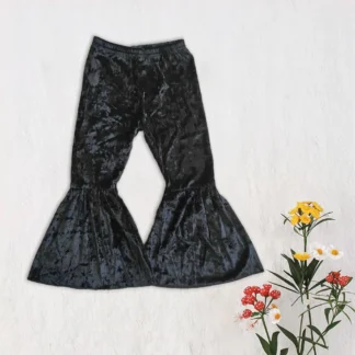 Venta al por mayor, pantalones inferiores de campana negros de terciopelo para Otoño e Invierno para niñas, Boutique para niños, pantalones suaves para niños pequeños, ropa