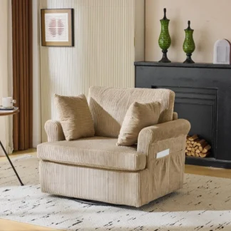 39,2" de ancho de gran tamaño 360 °   Sillón decorativo giratorio con 2 almohadas, silla y mitad con bolsillos laterales y reposabrazos anchos, sofá individual