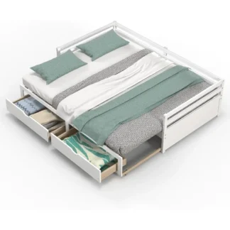 Sofá cama de madera con nido, estructura de sofá doble a rey con 2 cajones de almacenamiento, sofá cama de doble uso, no requiere somier