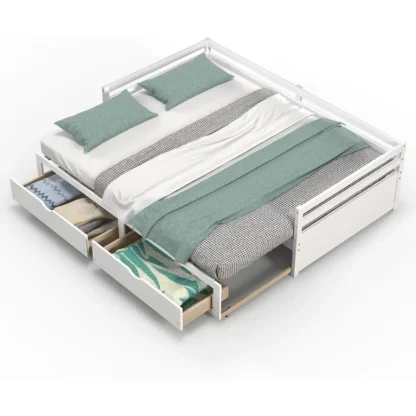 Sofá cama de madera con nido, estructura de sofá doble a rey con 2 cajones de almacenamiento, sofá cama de doble uso, no requiere somier