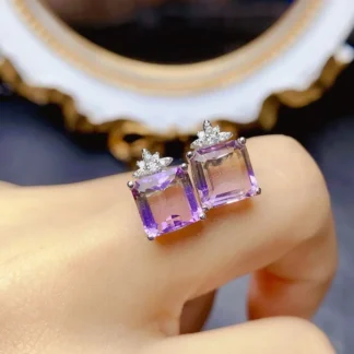 ZECAA-pendientes colgantes de ametrina para mujer, joyería fina con piedras preciosas de ametrina Natural, pendientes colgantes de plata de 8x8mm para fiesta de regalo