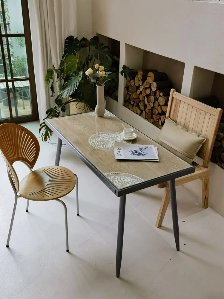 Mesa de comedor tallada en madera de hierro americano, mesa de comedor minimalista retro francesa, mesa de conferencia de oficina rectangular europea