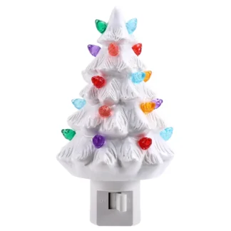 ABLQ Luz nocturna de árbol de Navidad enchufable árbol decorativo de Navidad luz de árbol decorativa de resina para dormitorio sala de estar enchufe estadounidense