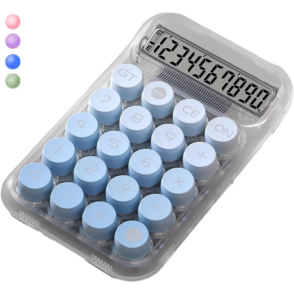 Calculadora de color degradado de regreso a la escuela, linda calculadora de escritorio, pantalla LCD transparente mecánica, oficina, violeta