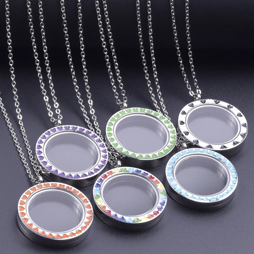 1 unidad de colgante de corazón de melocotón de Color giratorio de acero inoxidable, medallón de memoria flotante para mujer, Medaillon, joyería