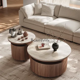 Mesa auxiliar para sofá, mesa de centro combinada redonda integrada para el hogar, pequeño apartamento, sala de estar, té kung fu retro