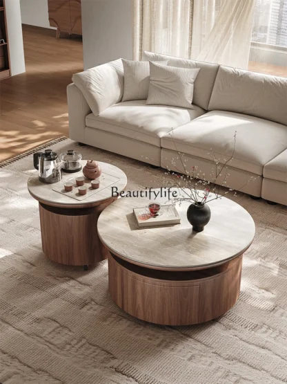 Mesa auxiliar para sofá, mesa de centro combinada redonda integrada para el hogar, pequeño apartamento, sala de estar, té kung fu retro