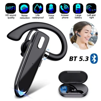 YYK530 auriculares de negocios de un solo oído, auriculares inalámbricos compatibles con Bluetooth, IPX5 resistentes al agua, reducción de ruido, auriculares de música deportiva con micrófono