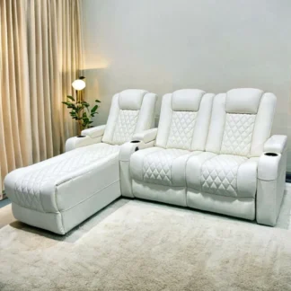 Gran oferta, sofá reclinable eléctrico de tres asientos de tela de microfibra, sofá de teatro para uso doméstico, juego de sofás reclinables para sala de estar hechos en China