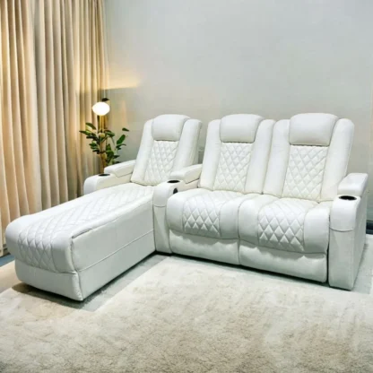 Gran oferta, sofá reclinable eléctrico de tres asientos de tela de microfibra, sofá de teatro para uso doméstico, juego de sofás reclinables para sala de estar hechos en China