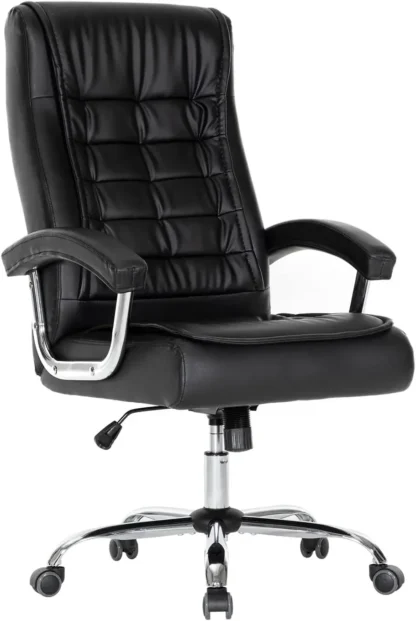 Silla de oficina Silla de cuero ajustable Silla de escritorio de oficina giratoria con respaldo alto con reposabrazos acolchado Asiento de resorte con soporte de carga de 350 libras Com