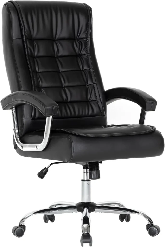 Silla de oficina Silla de cuero ajustable Silla de escritorio de oficina giratoria con respaldo alto con reposabrazos acolchado Asiento de resorte con soporte de carga de 350 libras Com