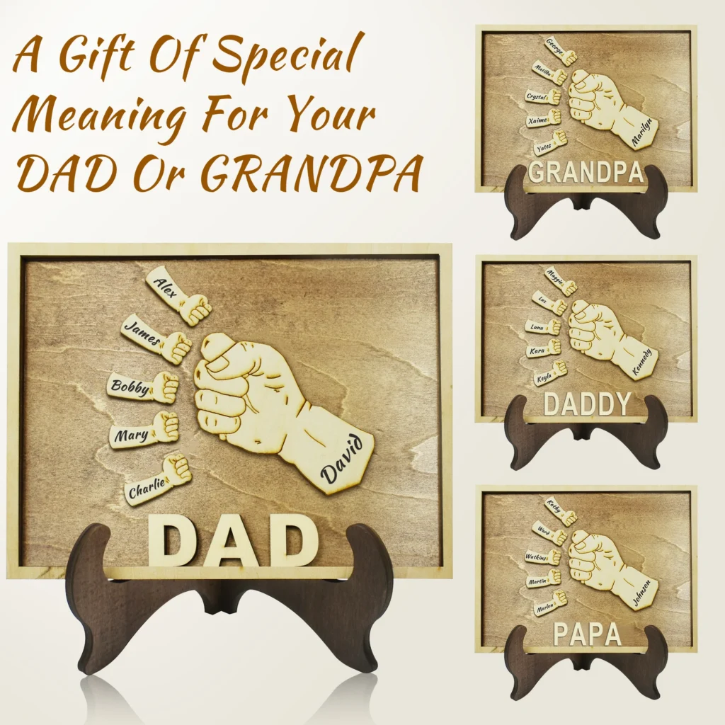 Regalos personalizados para el Día del Padre, placas de madera para el puño, nombres grabados para papá, abuelo