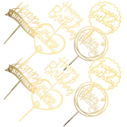 10 Uds. De decoración de pasteles con forma de corazón, letras doradas para fiesta de cumpleaños, CupcakeTopper, insertos decorativos de metal, ligeros, prácticos y elegantes